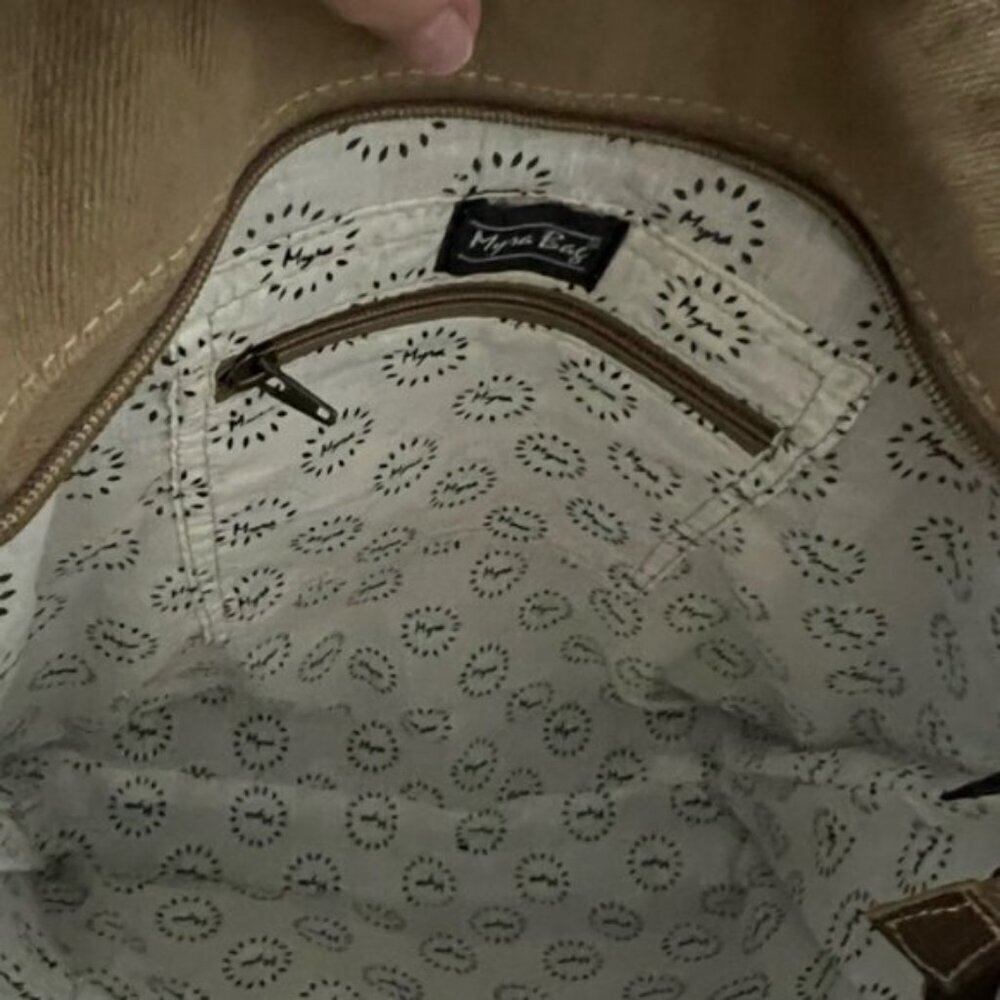 Myra Exuberant Spirit Shoulder Bag Tote NWT Cowhide Canvas Boho - Picture 7 of 7
